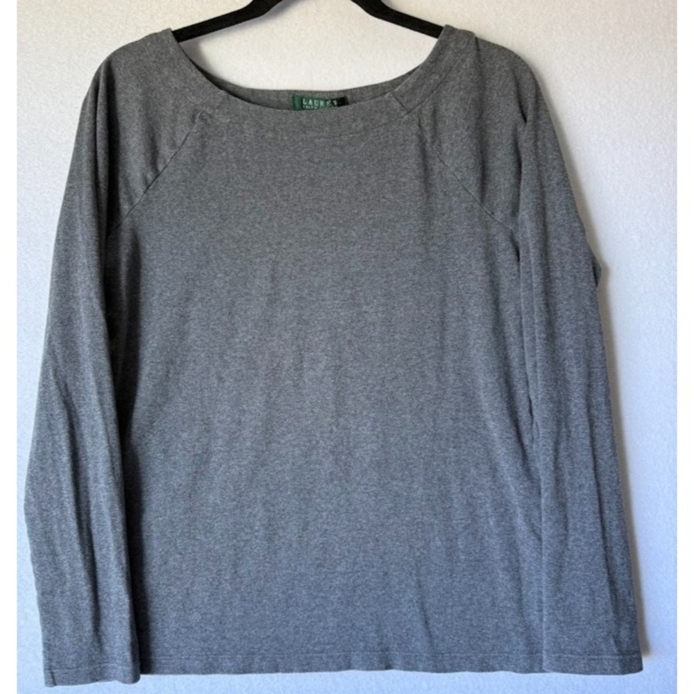 Lauren‎ Ralph Lauren Top Women XL Gray Long Sleeve Raglan Knit Scoop Neck Casual